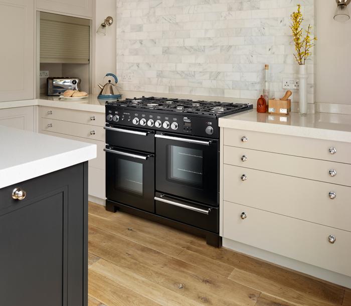 Falcon Infusion 110 Dual Fuel in Black in cream kitchen